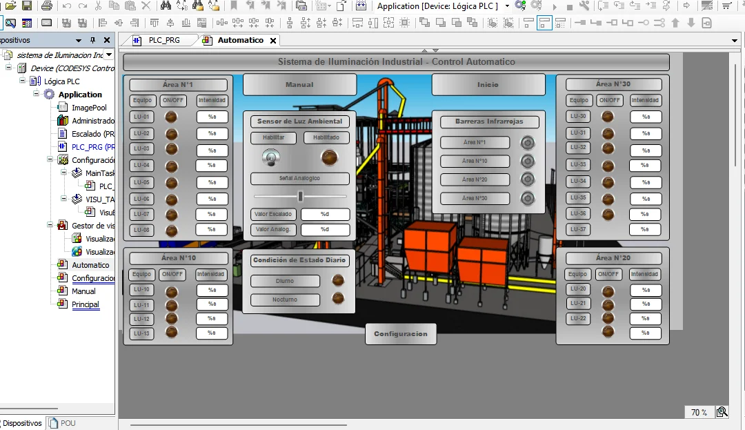 Capacitación en Automatización: Control de Iluminación de Planta Industrial